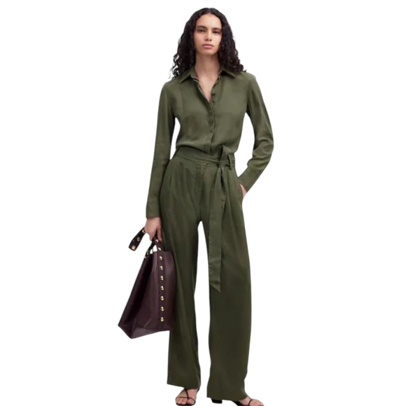 NWT Madewell Relaxed Tie Waist Wide Leg Jumpsuit | Size 10 & 12 | Army Green - Picture 1 of 12
